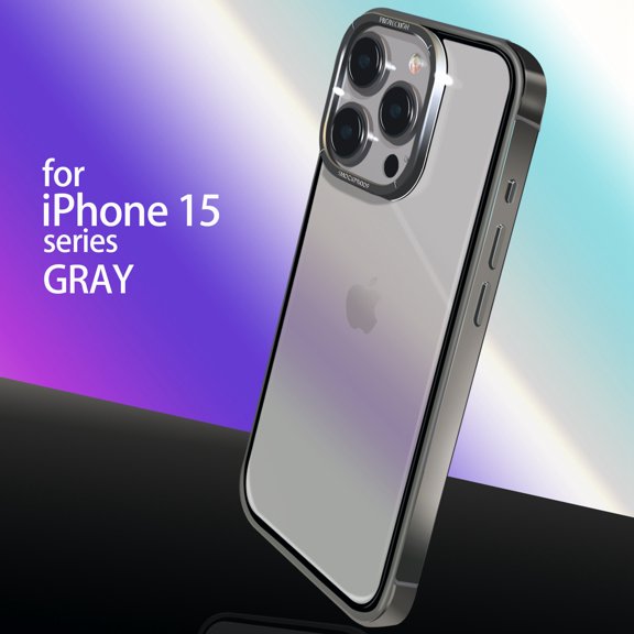 ELEHOLD Rugged Clear Case for iPhone 15 Pro Max,Transparent Clear Back Metal Alloy Bumper Heavy Duty Shockproof Anti-Scratch Case for iPhone 15 Pro Max 6.7,Grey