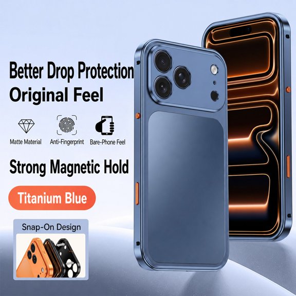 ELEHOLD Rugged Cover For iPhone 17 Pro Max Aluminum Alloy Metal Bumper Magnetic Phone Case Safety Lock, Blue