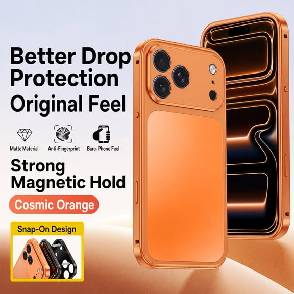 ELEHOLD Rugged Cover For iPhone 17 Pro Max Aluminum Alloy Metal Bumper Magnetic Phone Case Safety Lock, Orange