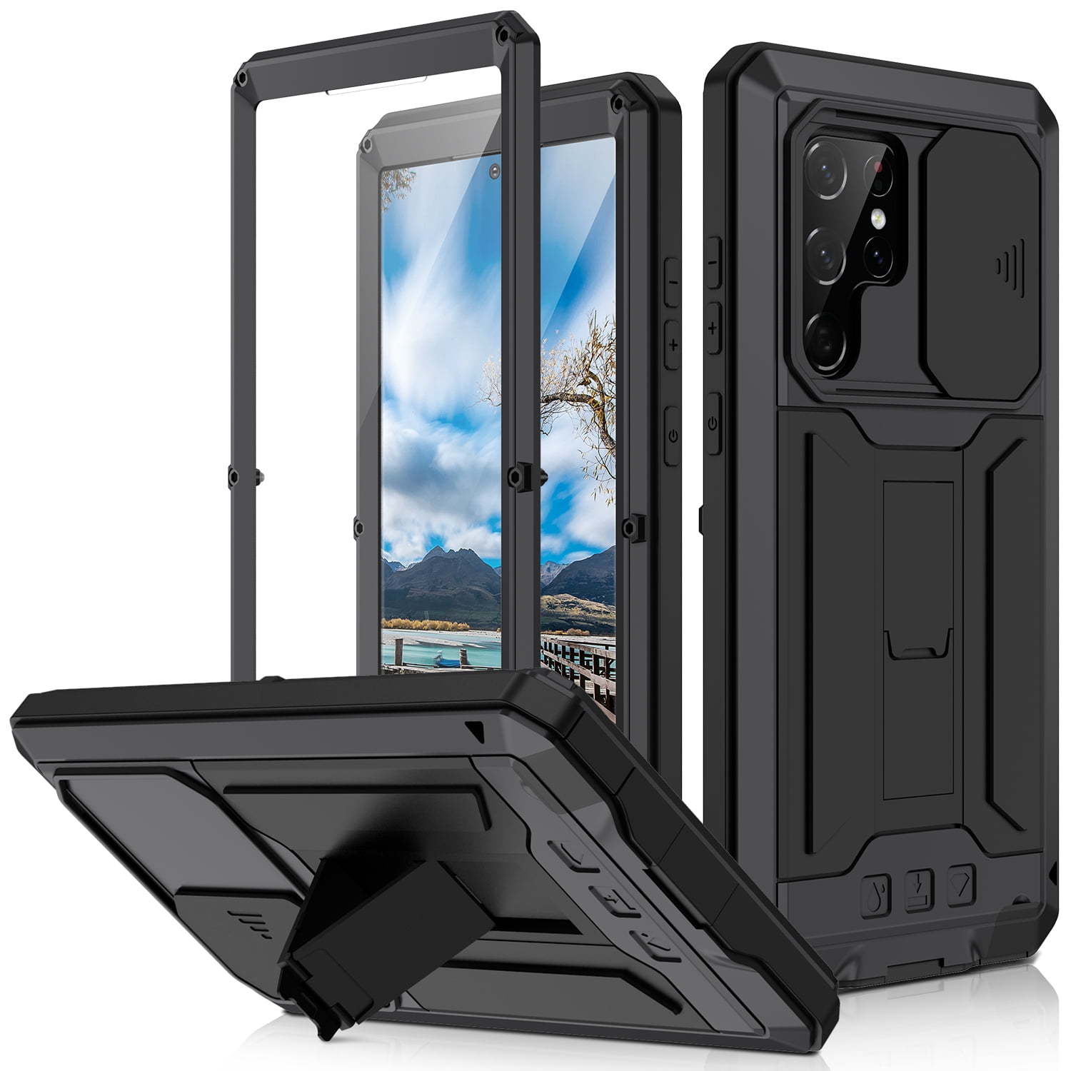 Allytech Case for Samsung Galaxy S23 Ultra 5G, Built-in Screen Protector  Slide Camera Cover Kickstand Full Body Protection Heavy Duty Rugged Dust