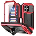 thumbnail image 1 of ELEHOLD Rugged Full Body Case for iPhone 16 Plus with Slide Lens Protector Built-in Screen Protector Foldable Kickstand Military Grade Shockproof Heavy Duty Case for iPhone 16 Plus,Red, 1 of 7