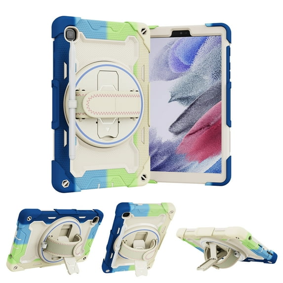 ELEHOLD Rugged Hand Strap Case Compatible with Samsung Galaxy Tab A7 Lite 8.7 inch T220 T225,PC+TPU with Heavy Duty Protection Kickstand Shockproof Cover ,Blue/Colorful