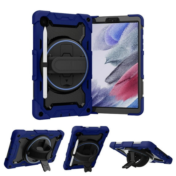 ELEHOLD Rugged Hand Strap Case Compatible with Samsung Galaxy Tab A7 Lite 8.7 inch T220 T225,PC+TPU with Heavy Duty Protection Kickstand Shockproof Cover ,Darkblue