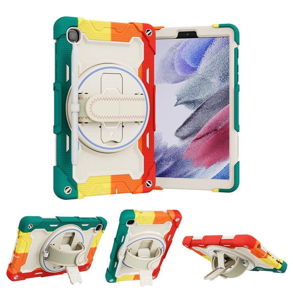 ELEHOLD Rugged Hand Strap Case Compatible with Samsung Galaxy Tab A7 Lite 8.7 inch T220 T225,PC+TPU with Heavy Duty Protection Kickstand Shockproof Cover ,Red/Colorful
