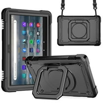 ELEHOLD Rugged Heavy Duty Case for Kindle Fire HD 8/ Fire HD 8 Plus (12th Gen 2022 Release), Kids Friendly 360° Rotating Kickstand Handle Grip Shoulder Strap Shockproof Case,Black