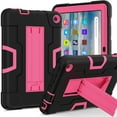 thumbnail image 1 of ELEHOLD Rugged Hybrid Case for Amazon Fire 7 Tablet (12th Gen, 2022), Tri-Layers Hard PC Soft Silicone Hidden Kickstand Anti-Scratch Shockproof Heavy Duty Case for Kids Men Women,Black+Rose, 1 of 10