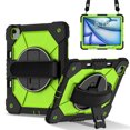 thumbnail image 1 of ELEHOLD Rugged Hybrid Case For Apple iPad Air 13 (2024), with Built-in Kickstand 360° Rotating Handstrap Pencil Holder Crossbody Shoulder Strap Shockproof Heavy Duty Case, Black+Green, 1 of 10