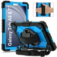 thumbnail image 1 of ELEHOLD Rugged Hybrid Case For Samsung Galaxy Tab A9, with Built-in Kickstand 360° Rotating Handstrap Crossbody Shoulder Strap Shockproof Heavy Duty Case, Black+Blue, 1 of 9