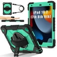 thumbnail image 1 of ELEHOLD Rugged Hybrid Case For iPad 9th/8th/7th Generation, with Built-in Kickstand 360° Rotating Handstrap Crossbody Shoulder Strap Shockproof Heavy Duty Case, Black+Mint, 1 of 9