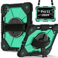 thumbnail image 1 of ELEHOLD Rugged Hybrid Case For iPad Pro 11 2024, with Built-in Kickstand 360° Rotating Handstrap Pencil Holder Crossbody Shoulder Strap Shockproof Heavy Duty Case, Black+Mint, 1 of 9
