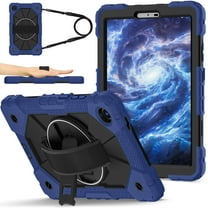 ELEHOLD Rugged Hybrid Case For Lenovo Tab K9 / Tab One 2025, 8.7-inch, Built-in Kickstand 360° Rotating Handstrap Crossbody Shoulder Strap Shockproof Heavy Duty Case, Navyblue Black