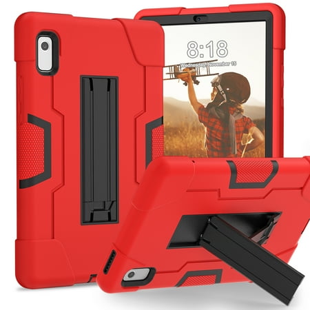 ELEHOLD Rugged Hybrid Case for Lenovo Tab M9 9.0"(TB-310FU, 2023), Tri-Layers Hard PC Soft Silicone Hidden Kickstand Anti-Scratch Shockproof Heavy Duty Case for Kids Men Women,Red+Black
