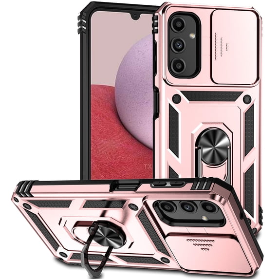 ELEHOLD Rugged Hybrid Case for Samsung Galaxy A05S Heavy Duty Case with Camera Lens Protector 360° Ring Holder Kickstand Magentic Shockproof Protective Case for Galaxy A05S,Rosegold