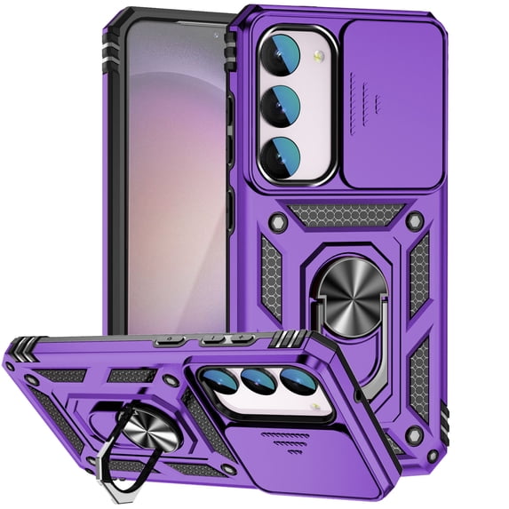 ELEHOLD Rugged Hybrid Case for Samsung Galaxy A15 Heavy Duty Case with Camera Lens Protector 360° Ring Holder Kickstand Magentic Shockproof Protective Case for Galaxy A15,Purple