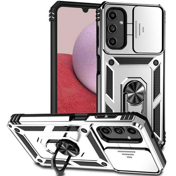 ELEHOLD Rugged Hybrid Case for Samsung Galaxy S24 Heavy Duty Case with Camera Lens Protector 360° Ring Holder Kickstand Magentic Shockproof Protective Case for Galaxy S24,Silver