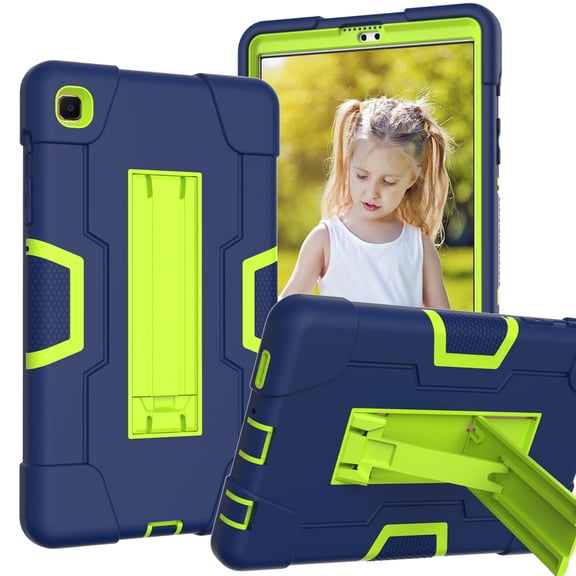 ELEHOLD Rugged Hybrid Case for Samsung Galaxy Tab A7 Lite 8.7 (2021), Tri-Layers Hard PC Soft Silicone Hidden Kickstand Anti-Scratch Shockproof Heavy Duty Case for Kids Men Women,Navyblue+Yellow