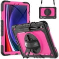 thumbnail image 1 of ELEHOLD Rugged Hybrid Case for Samsung Galaxy Tab S9 11.0" 2023 Three-Layer Protection with Built-in Screen Protector 360° Rotating Kickstand Handstrap Shoulder Strap Shockproof Case,Black + Rose, 1 of 10
