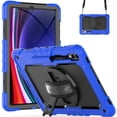 thumbnail image 1 of ELEHOLD Rugged Hybrid Case for Samsung Galaxy Tab S9 Plus 12.4" 2023 Three-Layer Protection with Built-in Screen Protector 360° Rotating Kickstand Handstrap Shoulder Strap Shockproof Case,Blue, 1 of 10