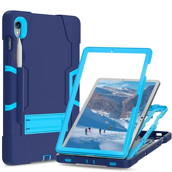 ELEHOLD Rugged Hybrid Case for Samsung Galaxy Tab S9 /S8 /S7 11 Inch, Tri-Layers Hard PC Soft Silicone Hidden Kickstand Anti-Scratch Shockproof Heavy Duty Case for Kids Men Women,Navyblue