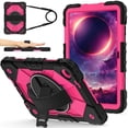 thumbnail image 1 of ELEHOLD Rugged Hybrid Case for T-Mobile Revvl Tab 2 2025 10.1-inch,with Built-in Kickstand 360° Rotating Handstrap Pencil Holder Crossbody Shoulder Strap Shockproof Heavy Duty Case,Black/Rose, 1 of 9