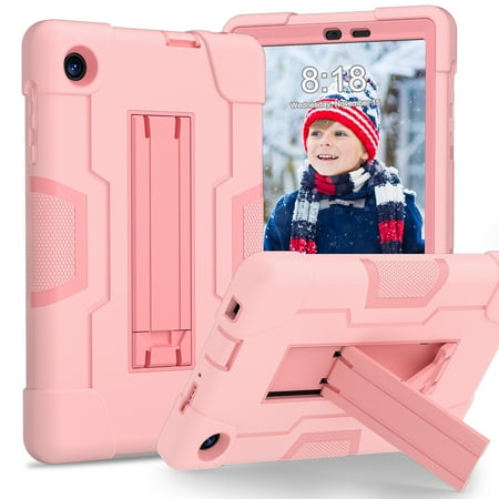 ELEHOLD Rugged Hybrid Case for TCL Tab 8 LE 2023 Tablet, Tri-Layers Hard PC Soft Silicone Hidden Kickstand Anti-Scratch Shockproof Heavy Duty Case for Kids Men Women,Rosegold