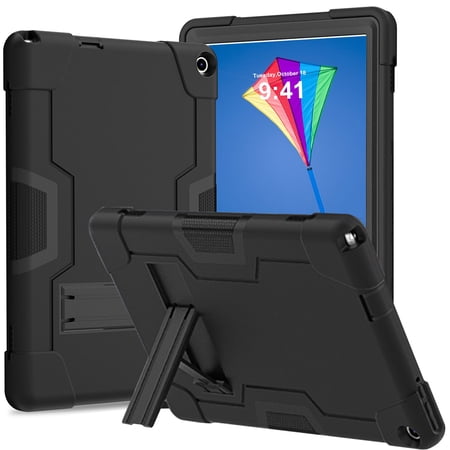 ELEHOLD Rugged Hybrid Case for Walmart ONN 10.1 Inch Tablet Gen 3 2022(Model:100071485), Tri-Layers Hard PC Soft Silicone Hidden Kickstand Anti-Scratch Shockproof Heavy Duty Kids Case,Black