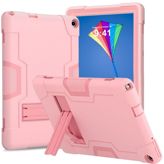 ELEHOLD Rugged Hybrid Case for Walmart ONN 10.1 Inch Tablet Gen 3 2022(Model:100071485), Tri-Layers Hard PC Soft Silicone Hidden Kickstand Anti-Scratch Shockproof Heavy Duty Kids Case,Rosegold