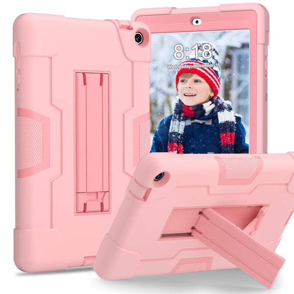 ELEHOLD Rugged Hybrid Case for Walmart Onn 8 Inch Gen 3 2022(Model:100071483), Tri-Layers Hard PC Soft Silicone Hidden Kickstand Anti-Scratch Shockproof Heavy Duty Case for Kids Men Women,Rosegold