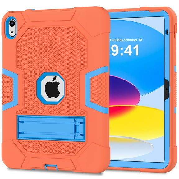 ELEHOLD Rugged Hybrid Case for iPad 10th Generation 10.9" 2022 Hard PC+Soft Silicone Shockproof Protective Hidden Kickstand Logo Hollow Out Design Full Body Case,E