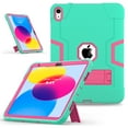 thumbnail image 1 of ELEHOLD Rugged Hybrid Case for iPad 10th Generation 10.9" 2022, Tri-Layers Hard PC Soft Silicone Hidden Kickstand Anti-Scratch Shockproof Heavy Duty Case for Kids Men Women,Mint+Rose, 1 of 8