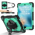 thumbnail image 1 of ELEHOLD Rugged Hybrid Case For iPad 6th Generation, with Built-in Kickstand 360° Rotating Handstrap Crossbody Shoulder Strap Shockproof Heavy Duty Case, Black+Mint, 1 of 10