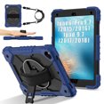 thumbnail image 1 of ELEHOLD Rugged Hybrid Case For iPad 6th Generation, with Built-in Kickstand 360° Rotating Handstrap Crossbody Shoulder Strap Shockproof Heavy Duty Case, Navyblue+Black, 1 of 10