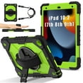 thumbnail image 1 of ELEHOLD Rugged Hybrid Case For iPad 9th/8th/7th Generation, with Built-in Kickstand 360° Rotating Handstrap Crossbody Shoulder Strap Shockproof Heavy Duty Case, Black+Green, 1 of 9