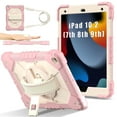 thumbnail image 1 of ELEHOLD Rugged Hybrid Case For iPad 9th/8th/7th Generation, with Built-in Kickstand 360° Rotating Handstrap Crossbody Shoulder Strap Shockproof Heavy Duty Case, Rose Gold+Beige, 1 of 9
