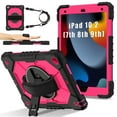 thumbnail image 1 of ELEHOLD Rugged Hybrid Case For iPad 9th/8th/7th Generation, with Built-in Kickstand 360° Rotating Handstrap Crossbody Shoulder Strap Shockproof Heavy Duty Case, Black+Rose, 1 of 9