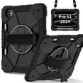thumbnail image 1 of ELEHOLD Rugged Hybrid Case For iPad Pro 11 2024, with Built-in Kickstand 360° Rotating Handstrap Pencil Holder Crossbody Shoulder Strap Shockproof Heavy Duty Case, Black+Black, 1 of 9