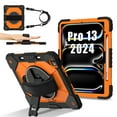 thumbnail image 1 of ELEHOLD Rugged Hybrid Case For iPad Pro 13 2024, with Built-in Kickstand 360° Rotating Handstrap Pencil Holder Crossbody Shoulder Strap Shockproof Heavy Duty Case, Black+Orange, 1 of 10