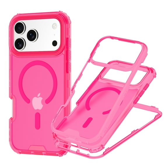 ELEHOLD Rugged Magnetic Case For iPhone 17 Pro, Shockproof Ergonomic Triple-Layer Rugged Matte Magnetic Slim Case Cover ,Pink