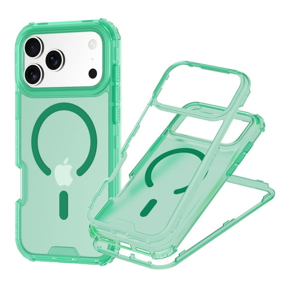 ELEHOLD Rugged Magnetic Case For iPhone 17, Shockproof Ergonomic Triple-Layer Rugged Matte Magnetic Slim Case Cover With Nylon Strap,Mint