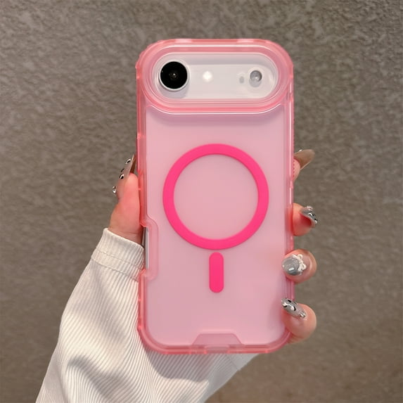 ELEHOLD Rugged Magnetic Case For iPhone Air, Shockproof Ergonomic Triple-Layer Rugged Matte Magnetic Slim Case Cover ,Hotpink