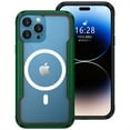 thumbnail image 1 of ELEHOLD Rugged Magnetic Case for iPhone 15 Pro Max,Hard PC Clear Back Aluminium Alloy Silicone Bumper Frame Compatible with Mag Safe Translucent Clear Shockproof Protective Case, Green, 1 of 8
