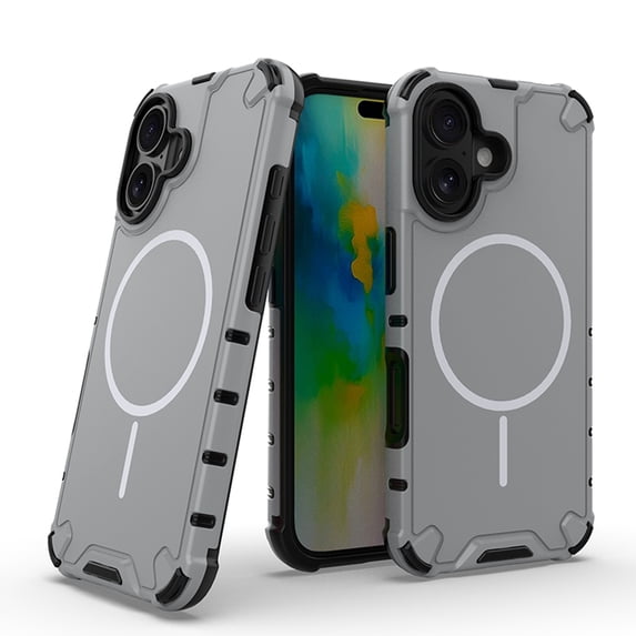 ELEHOLD Rugged Magnetic Case For iPhone 16 Plus, Compatible With Mag-Safe Military Grade Shockproof Wireless Charging Protective Cover For iPhone 16 Plus,Lightgray