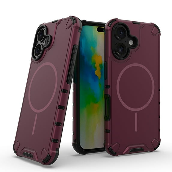 ELEHOLD Rugged Magnetic Case For iPhone 16 Plus, Compatible With Mag-Safe Military Grade Shockproof Wireless Charging Protective Cover For iPhone 16 Plus,Plum