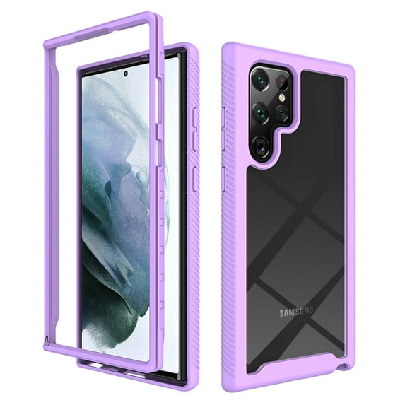 ELEHOLD Rugged Multilayer Case for Samsung Galaxy S22 Ultra 6.8 inch,Made of Hard Clear PC Back & TPU Bumper with Not Yellowing Technology Shockproof Full Body Protective Case, Purple