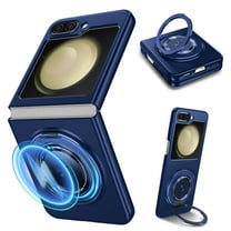 ELEHOLD Rugged for Samsung Galaxy Z Flip 5 Magnetic Case,Compatible with Mag Safe Hard PC Back Cover 360 Rotation Ring Kickstand Shcokproof Anti-Scratch Protective Samsung Z Flip 5 Case,Royalblue