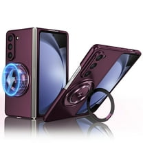 ELEHOLD Rugged for Samsung Galaxy Z Fold 4 Magnetic Case,Compatible with Mag Safe Hard PC Back Cover 360 Rotation Ring Kickstand Shcokproof Anti-Scratch Protective Samsung Z Fold 4 Case,Winered
