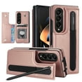 thumbnail image 1 of ELEHOLD Rugged Stand Wallet Case for Samsung Galaxy Z Fold 4,with Card Holders Magnetic Button Kickstand Function Pen Slot Premium Leather Case for Galaxy Z Fold4 2022,Rosegold, 1 of 9