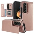 thumbnail image 1 of ELEHOLD Rugged Stand Wallet Case for Samsung Galaxy Z Fold4,with Card Holders Magnetic Button Kickstand Function Premium Leather Case for Samsung Galaxy Z Fold 4 2022,Rosegold, 1 of 8