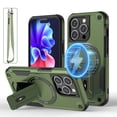 thumbnail image 1 of ELEHOLD Rugged for iPhone 12 Pro /12 Magnetic Case Hybrid Hard PC Silicone Hidden Kickstand Drop-Protection Compatible with Mag Safe Accessories Shockproof Armor Case with Lanyard Strap,Armygreen, 1 of 8