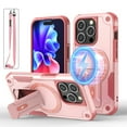 thumbnail image 1 of ELEHOLD Rugged for iPhone 14 Pro Magnetic Case Hybrid Hard PC Silicone Hidden Kickstand Drop-Protection Compatible with Mag Safe Accessories Shockproof Armor Case with Lanyard Strap,Pink, 1 of 8